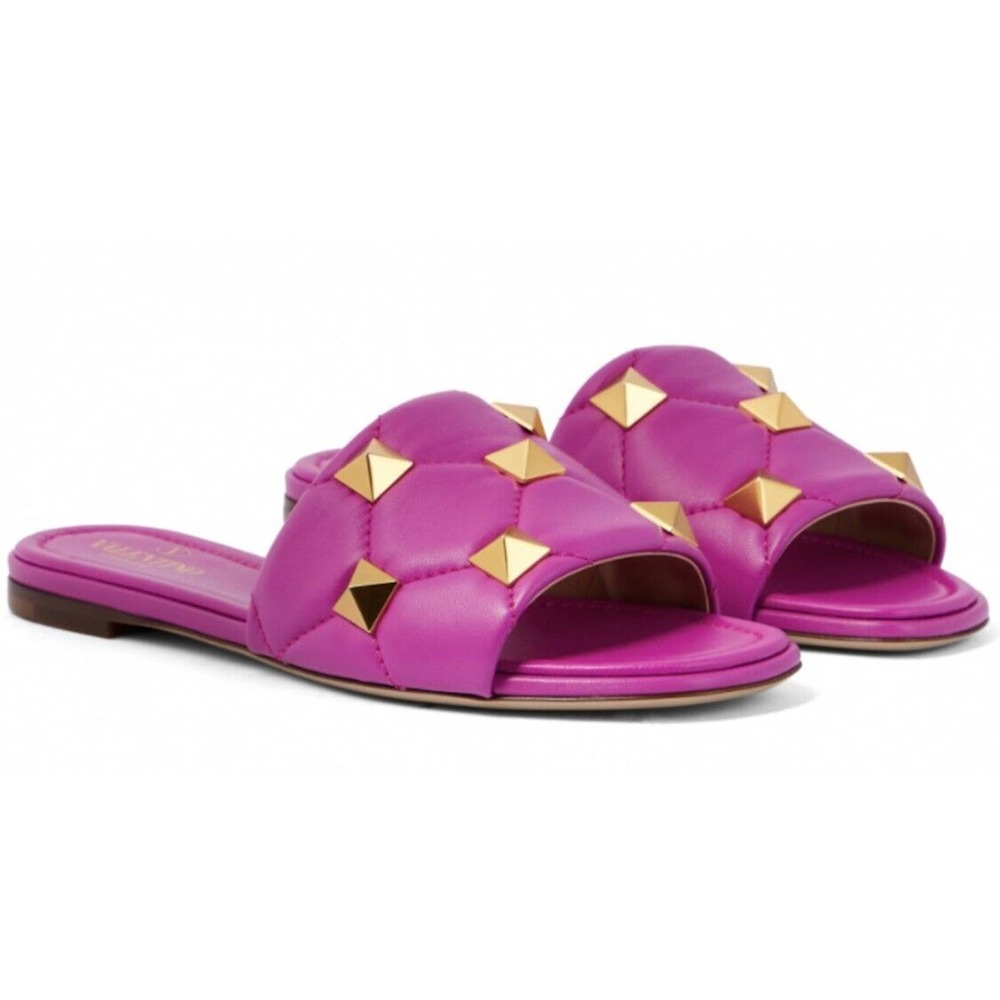 NEW VALENTINO GARAVANI LEATHER ROMAN STUD SLIDES SUMMER SANDALS FLATS NIB